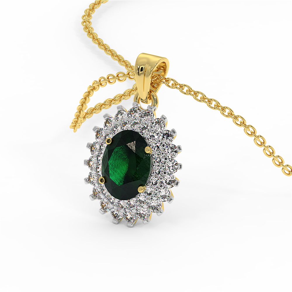 18K Gold Diamond Emerald Pendant