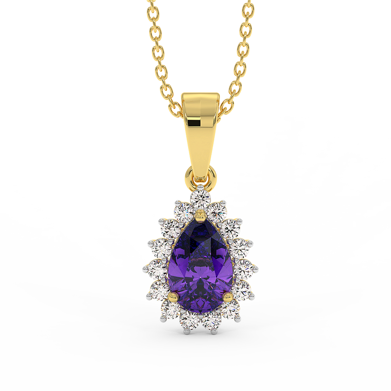 18K Gold Diamond Amethyst Pendant