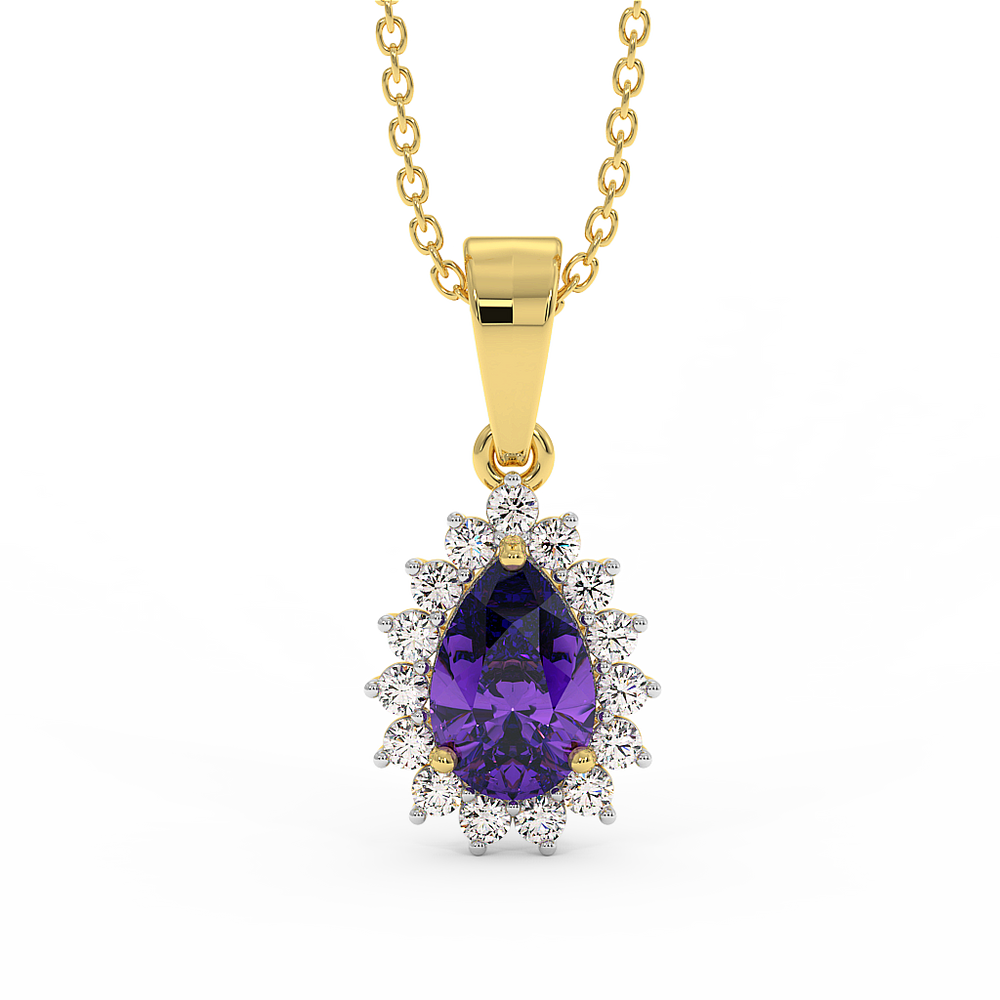 18K Gold Diamond Amethyst Pendant