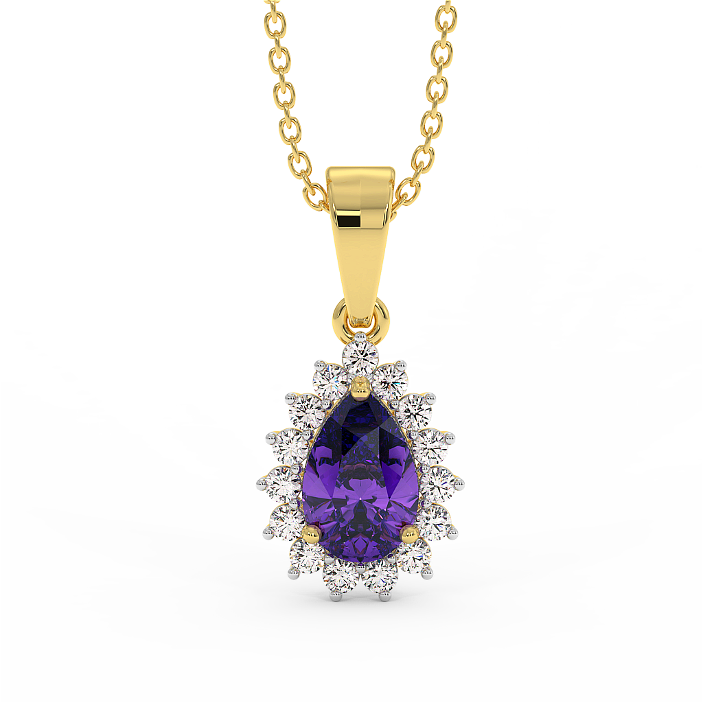 18K Gold Diamond Amethyst Pendant