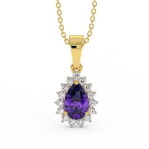 18K Gold Diamond Amethyst Pendant