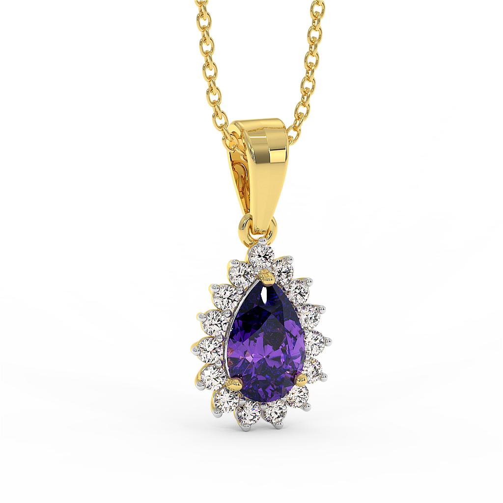 18K Gold Diamond Amethyst Pendant