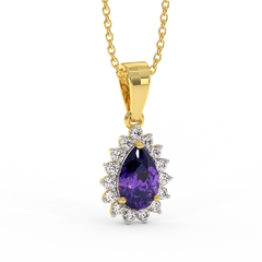 18K Gold Diamond Amethyst Pendant