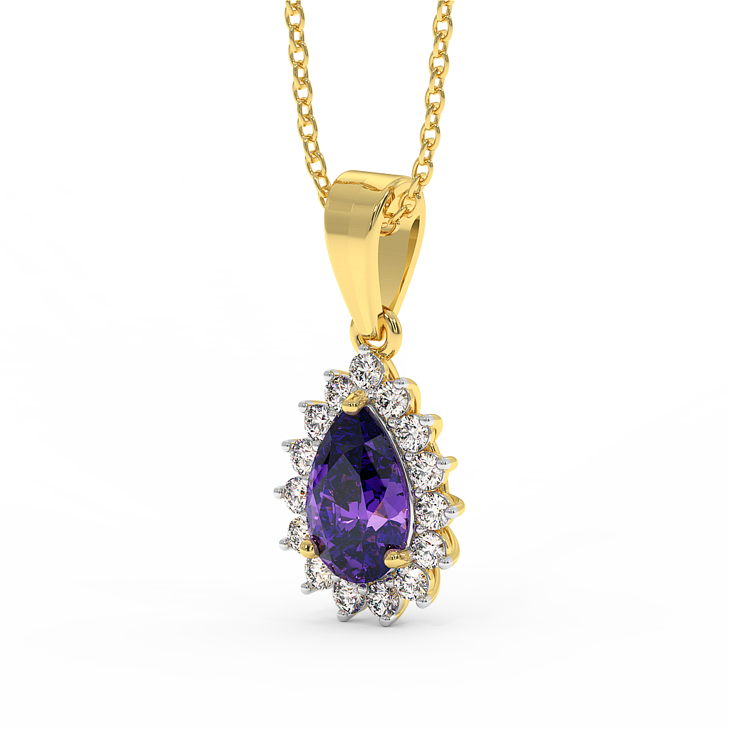 18K Gold Diamond Amethyst Pendant