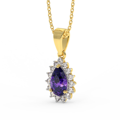 18K Gold Diamond Amethyst Pendant