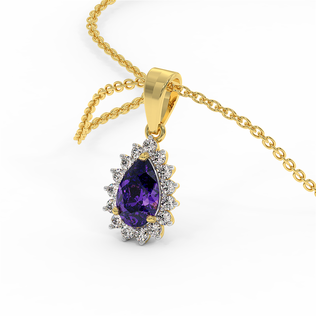18K Gold Diamond Amethyst Pendant