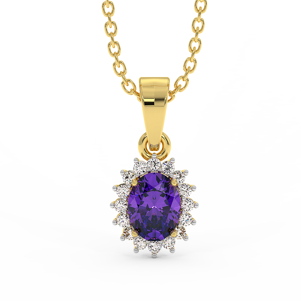 18K Gold Diamond Amethyst Pendant