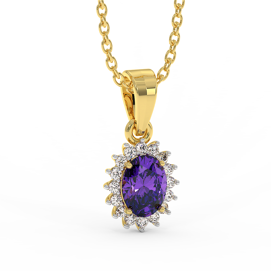 18K Gold Diamond Amethyst Pendant