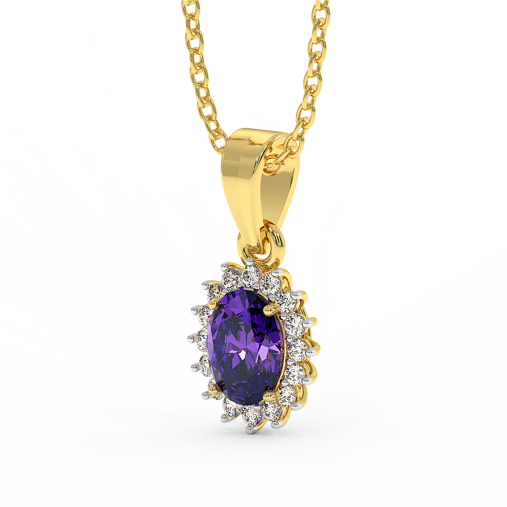 18K Gold Diamond Amethyst Pendant