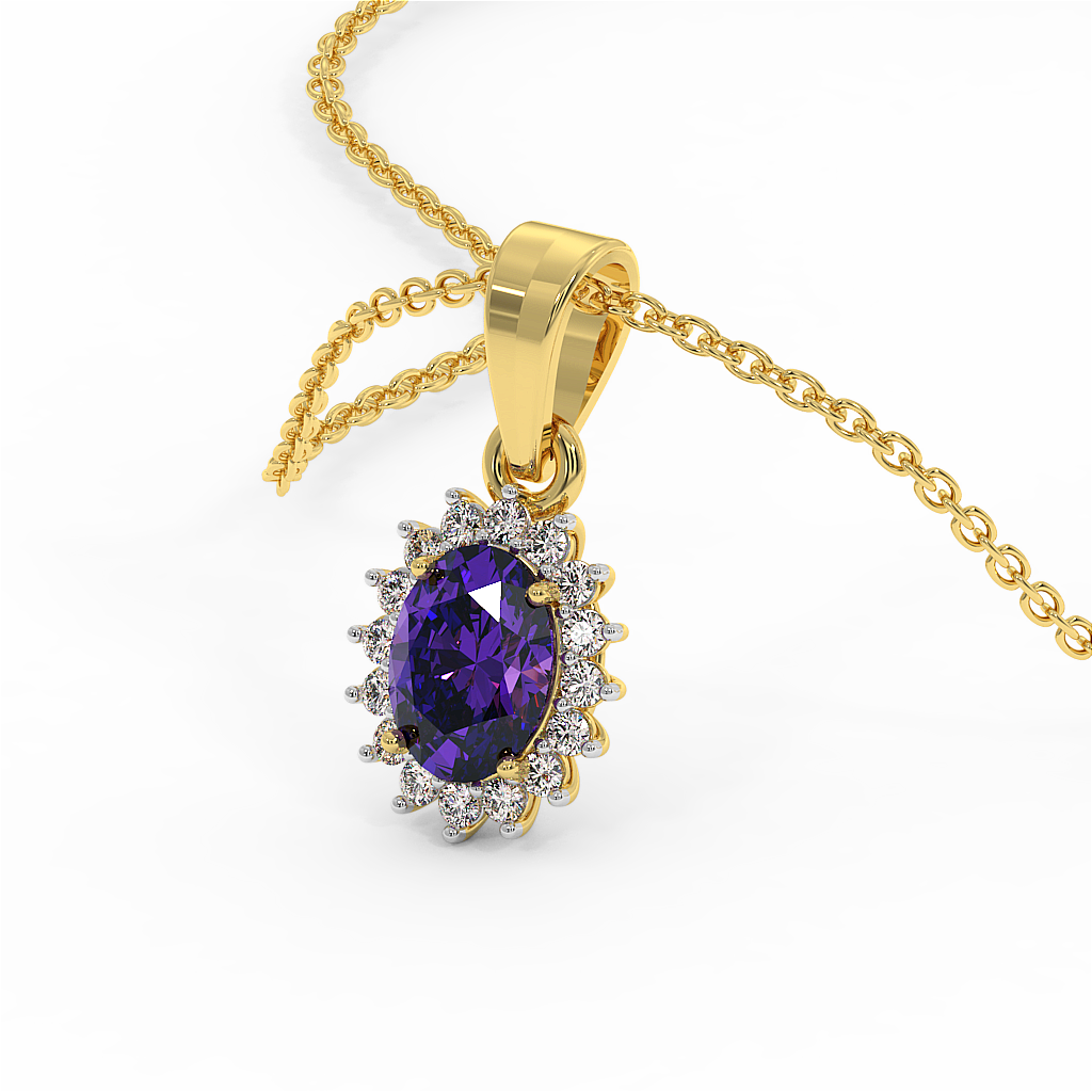 18K Gold Diamond Amethyst Pendant