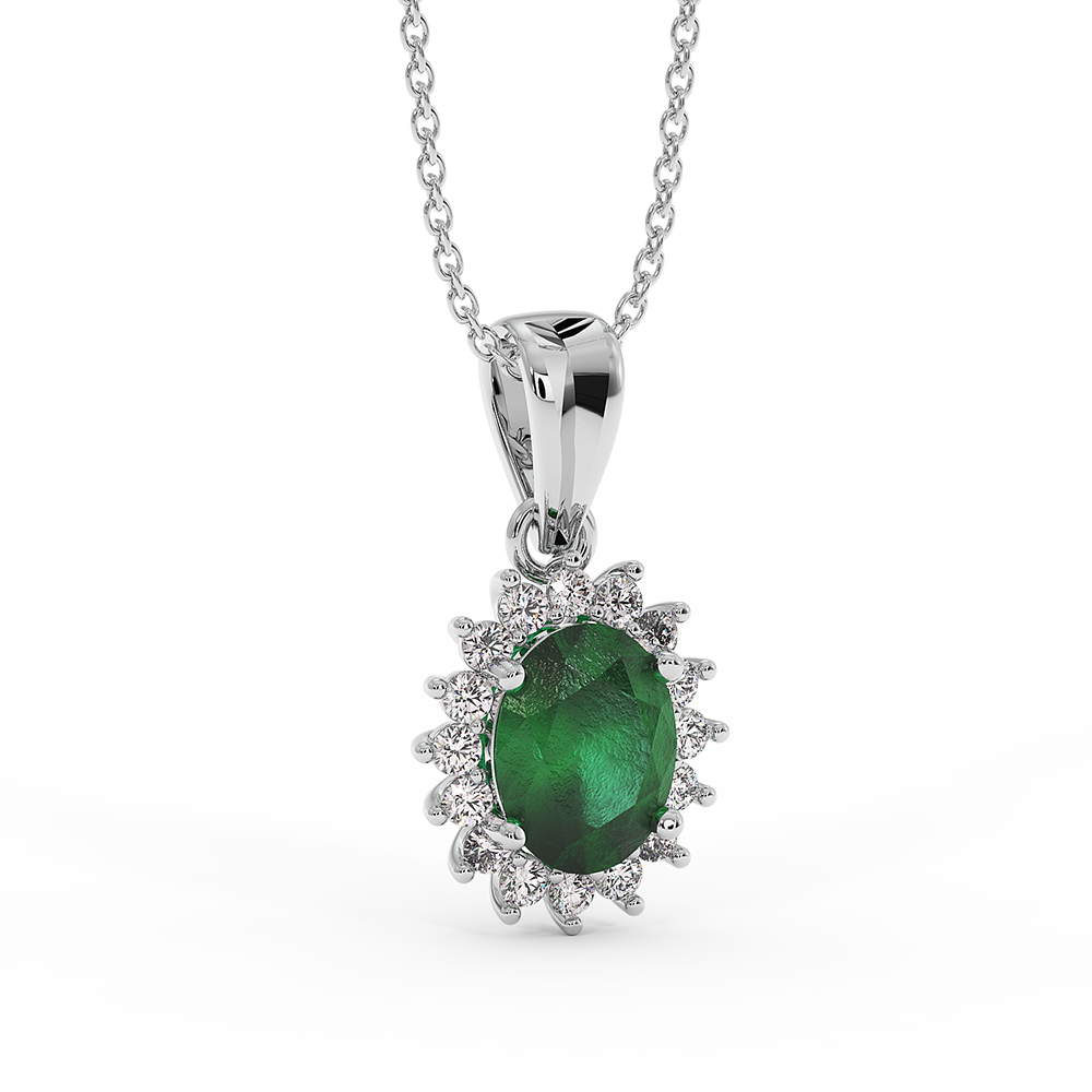 18K Gold Diamond Emerald Pendant