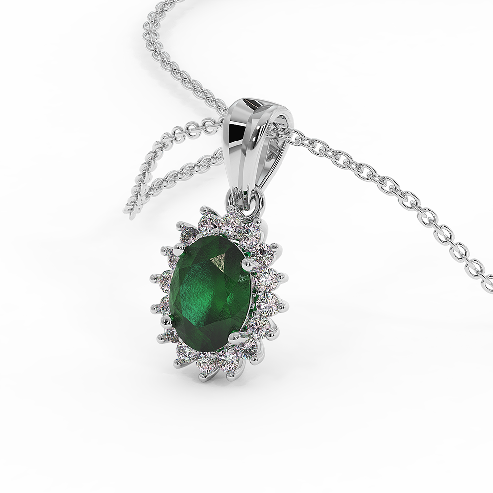 18K Gold Diamond Emerald Pendant