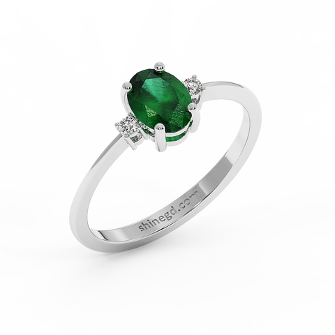 18K Gold Diamond Emerald Ring