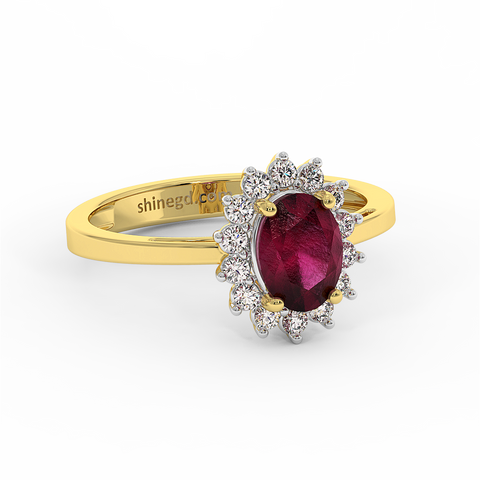 خاتم ذهب عيار 18 مرصع بالألماس والياقوت