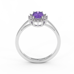 18K Gold Oval Amethyst Halo Diamond Ring