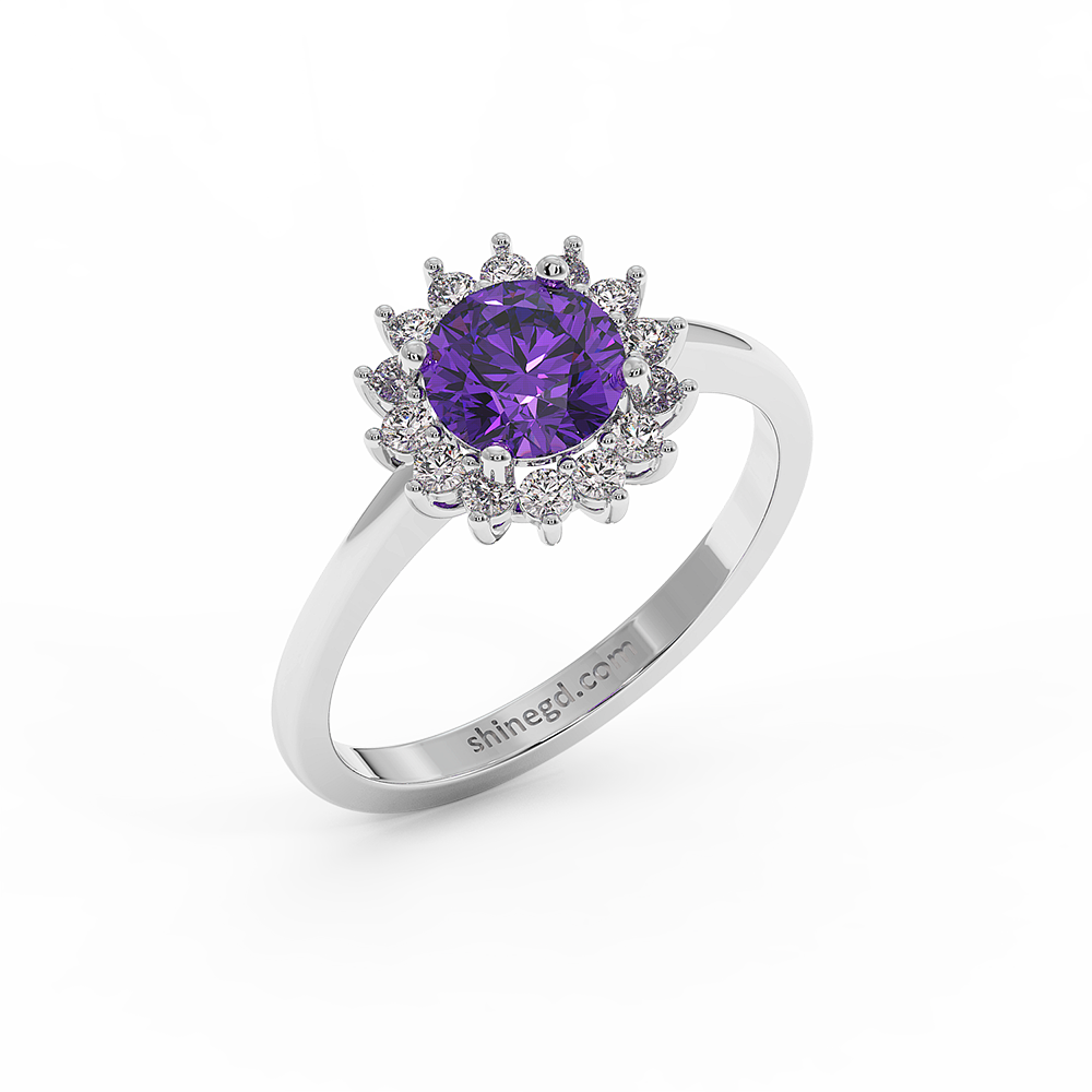 18K Gold Diamond Amethyst Ring