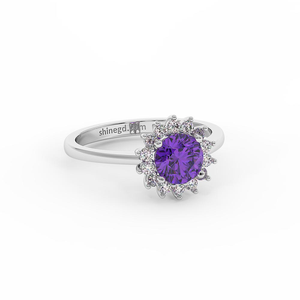 18K Gold Diamond Amethyst Ring