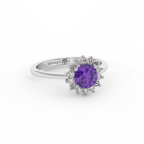 18K Gold Diamond Amethyst Ring