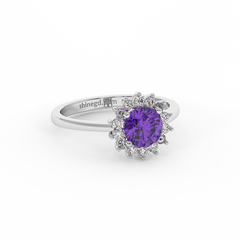 18K Gold Diamond Amethyst Ring