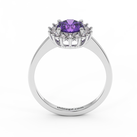 18K Gold Diamond Amethyst Ring
