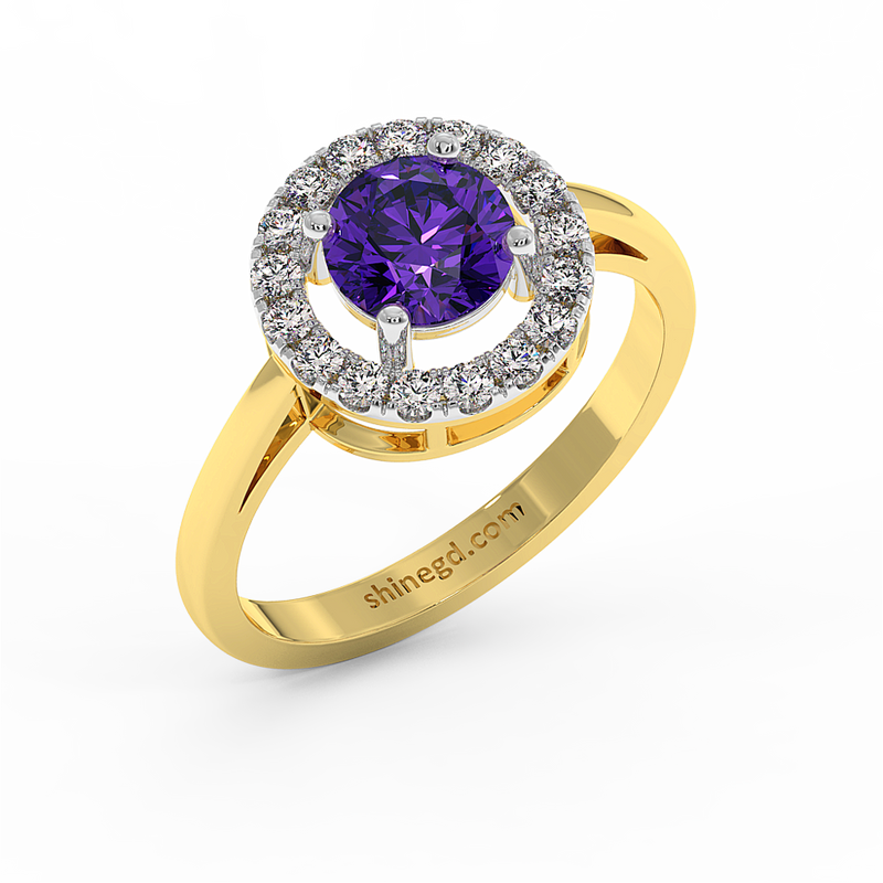 18K Gold Diamond Amethyst Ring