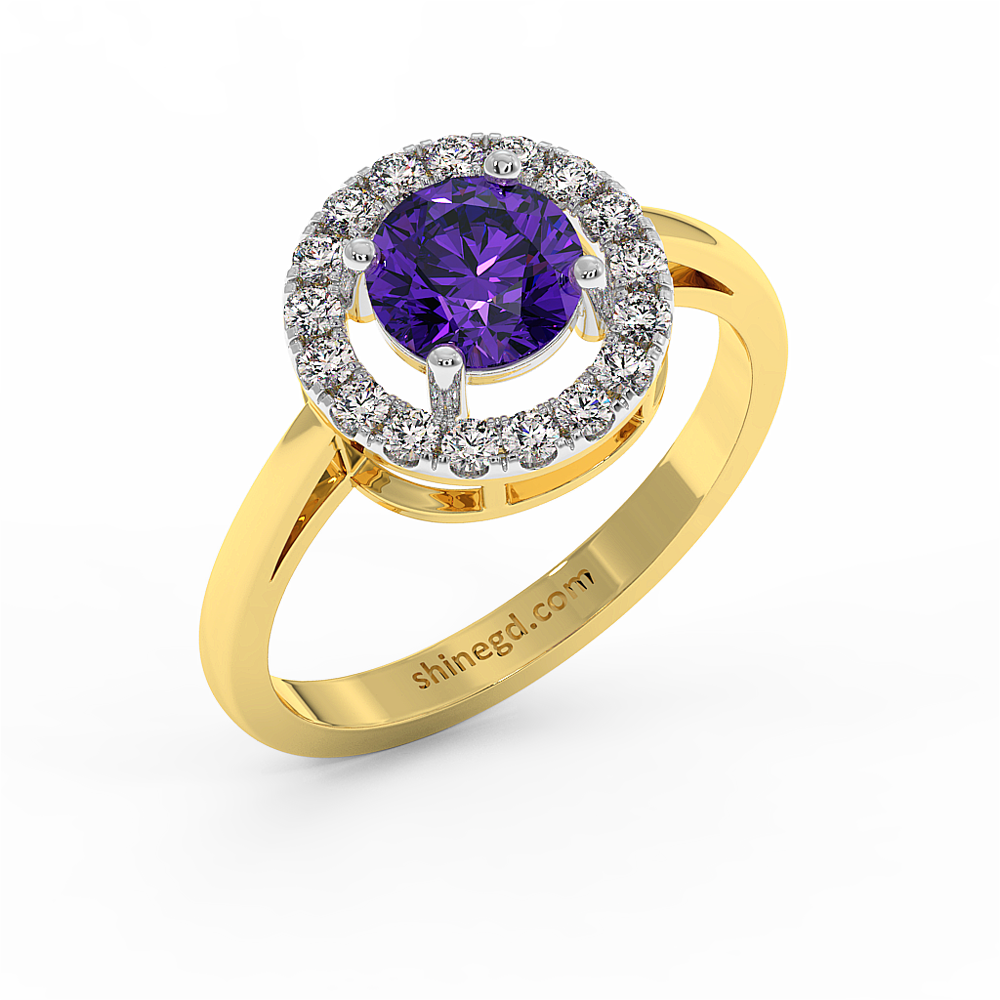 18K Gold Diamond Amethyst Ring