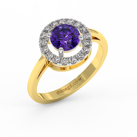 18K Gold Diamond Amethyst Ring