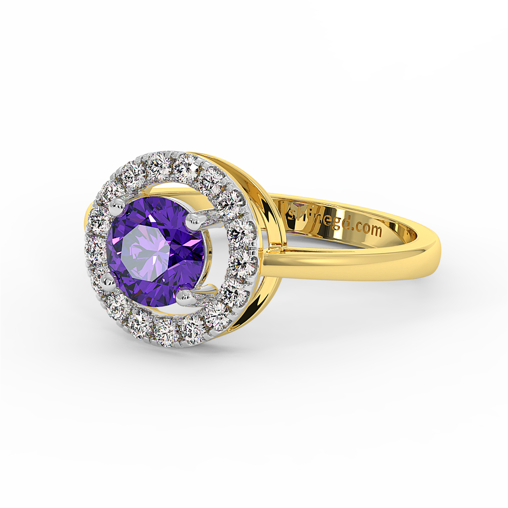 18K Gold Diamond Amethyst Ring