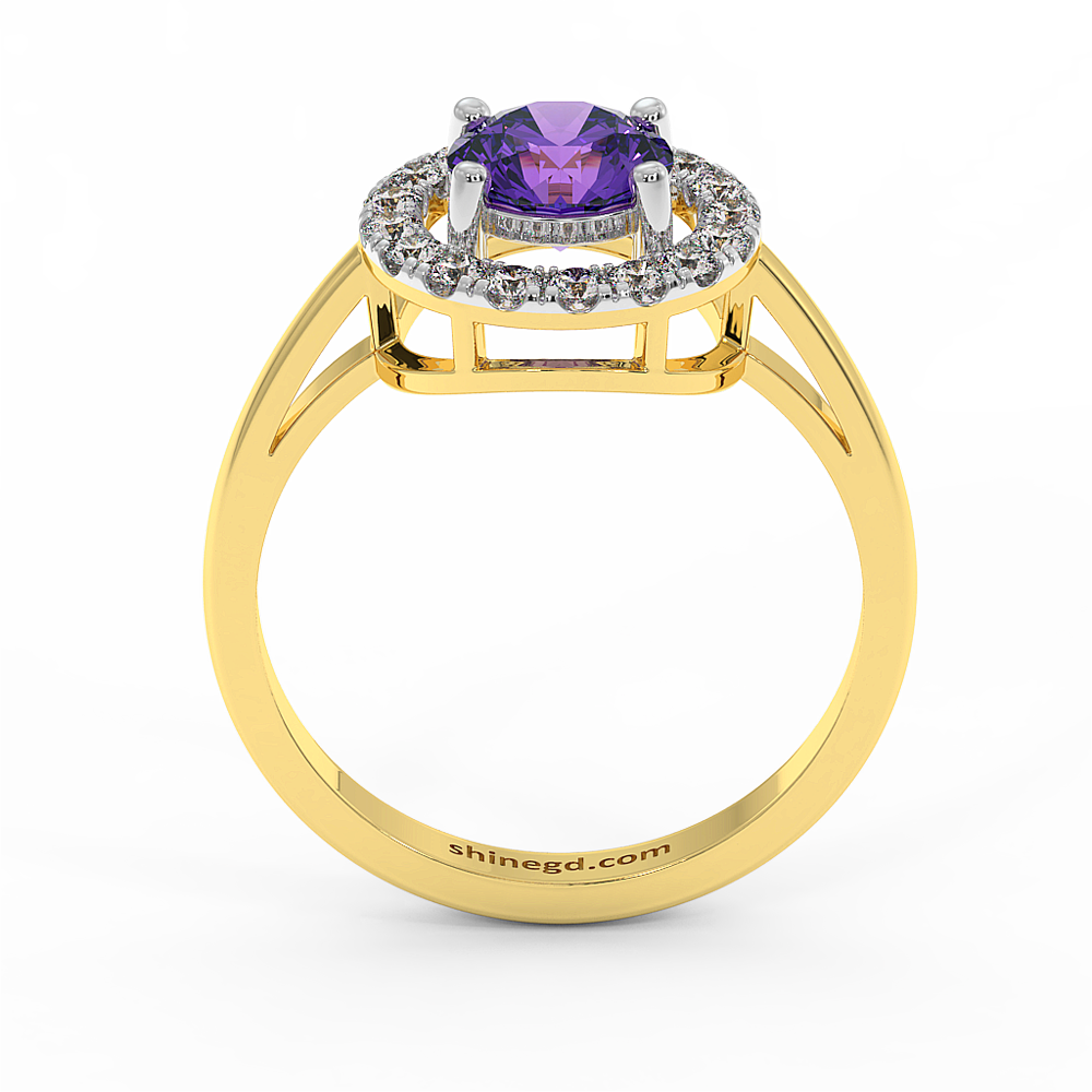 18K Gold Diamond Amethyst Ring