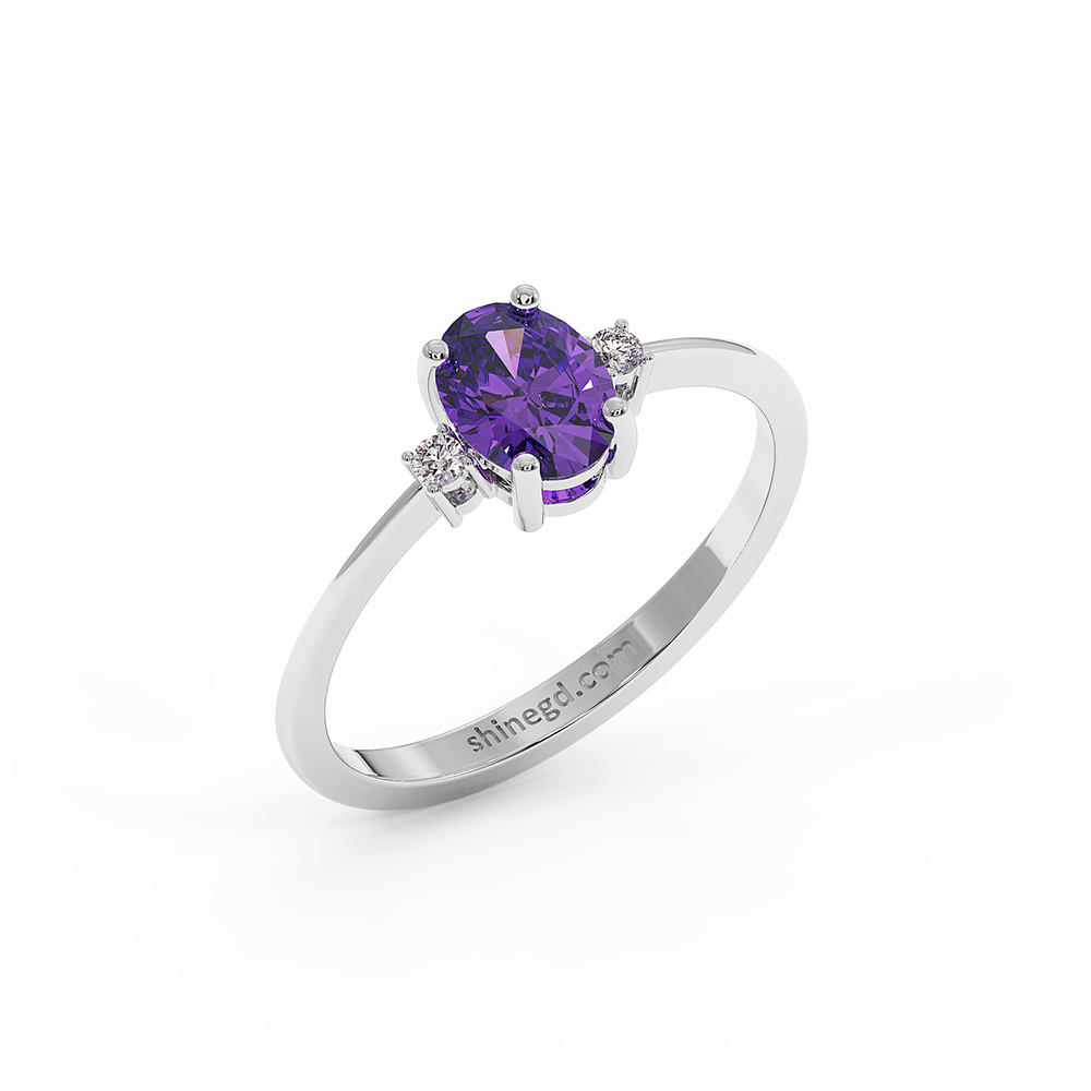 18K Gold Diamond Amethyst Ring