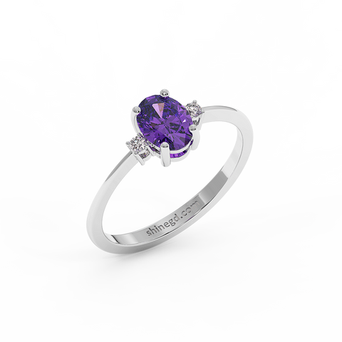 18K Gold Diamond Amethyst Ring