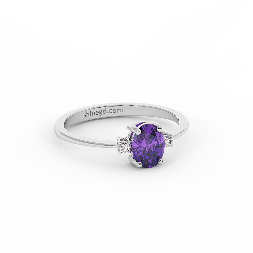 18K Gold Diamond Amethyst Ring