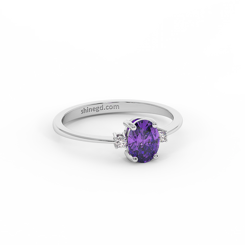 18K Gold Diamond Amethyst Ring