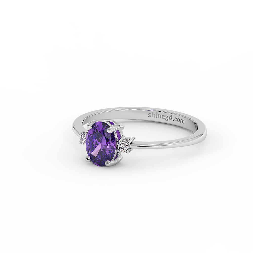 18K Gold Diamond Amethyst Ring