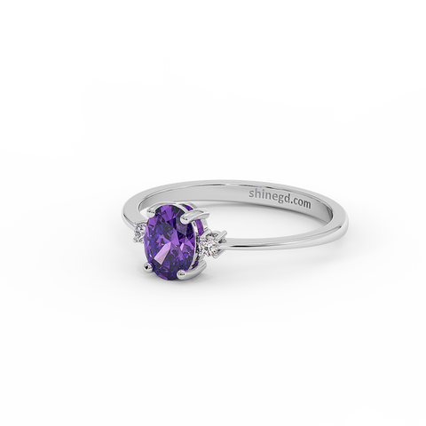 18K Gold Diamond Amethyst Ring