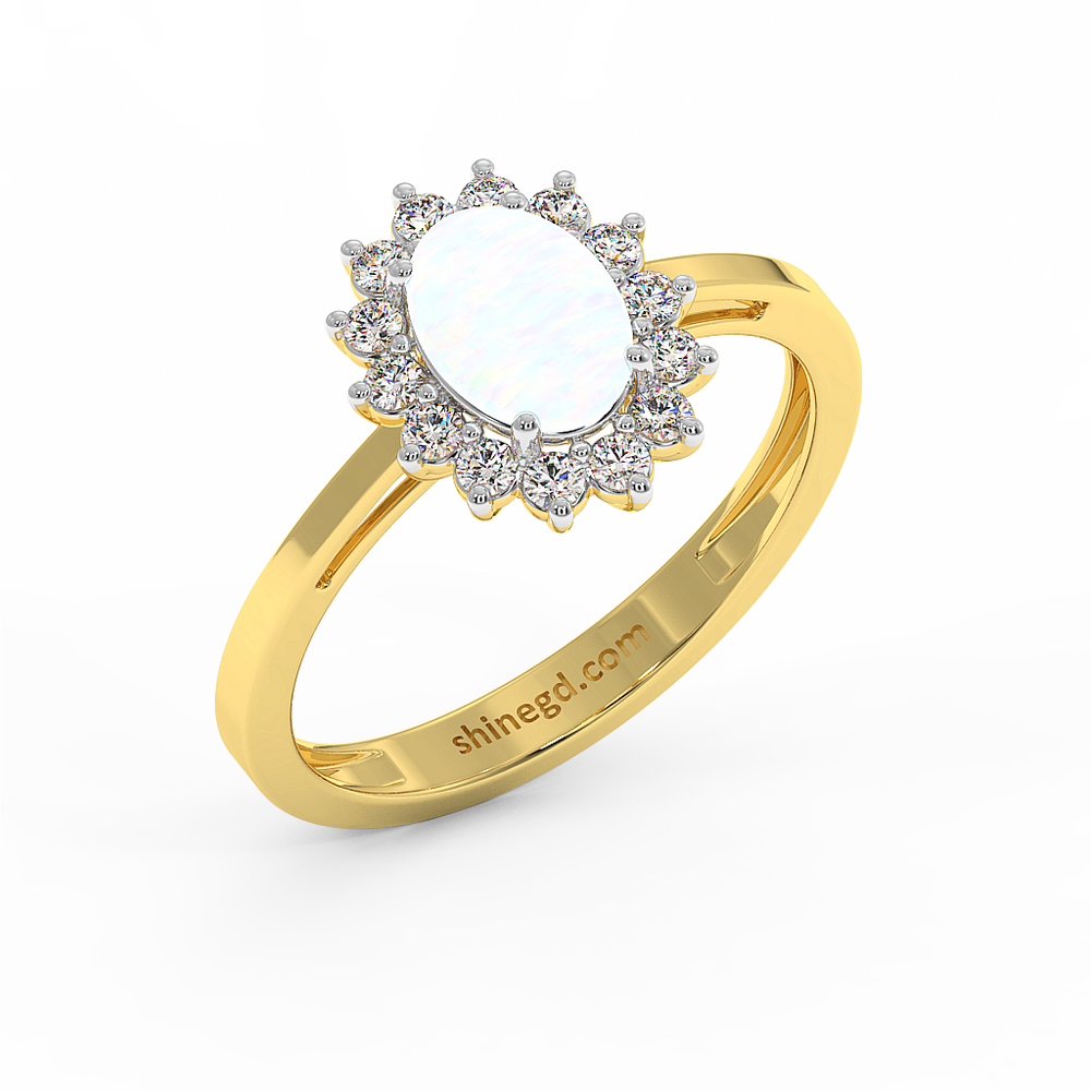 18K Gold Diamond Opal Ring