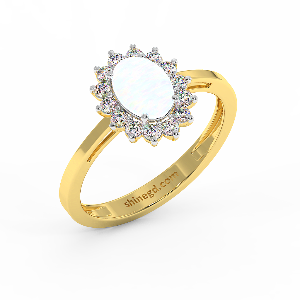 18K Gold Diamond Opal Ring