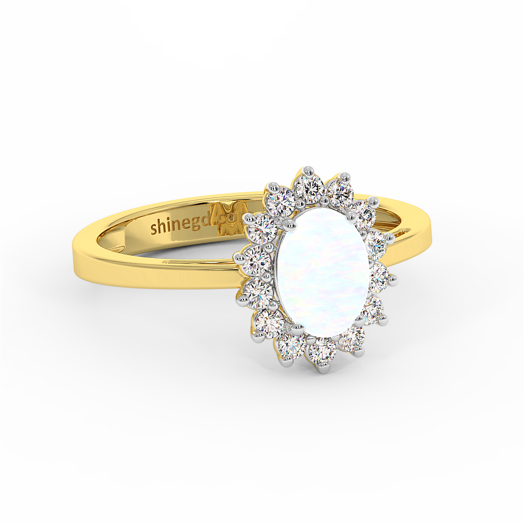 18K Gold Diamond Opal Ring