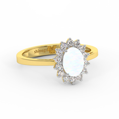 18K Gold Diamond Opal Ring