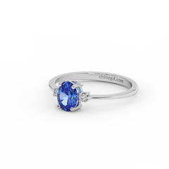 18K Gold Oval Blue Sapphire Diamond Solitaire Ring