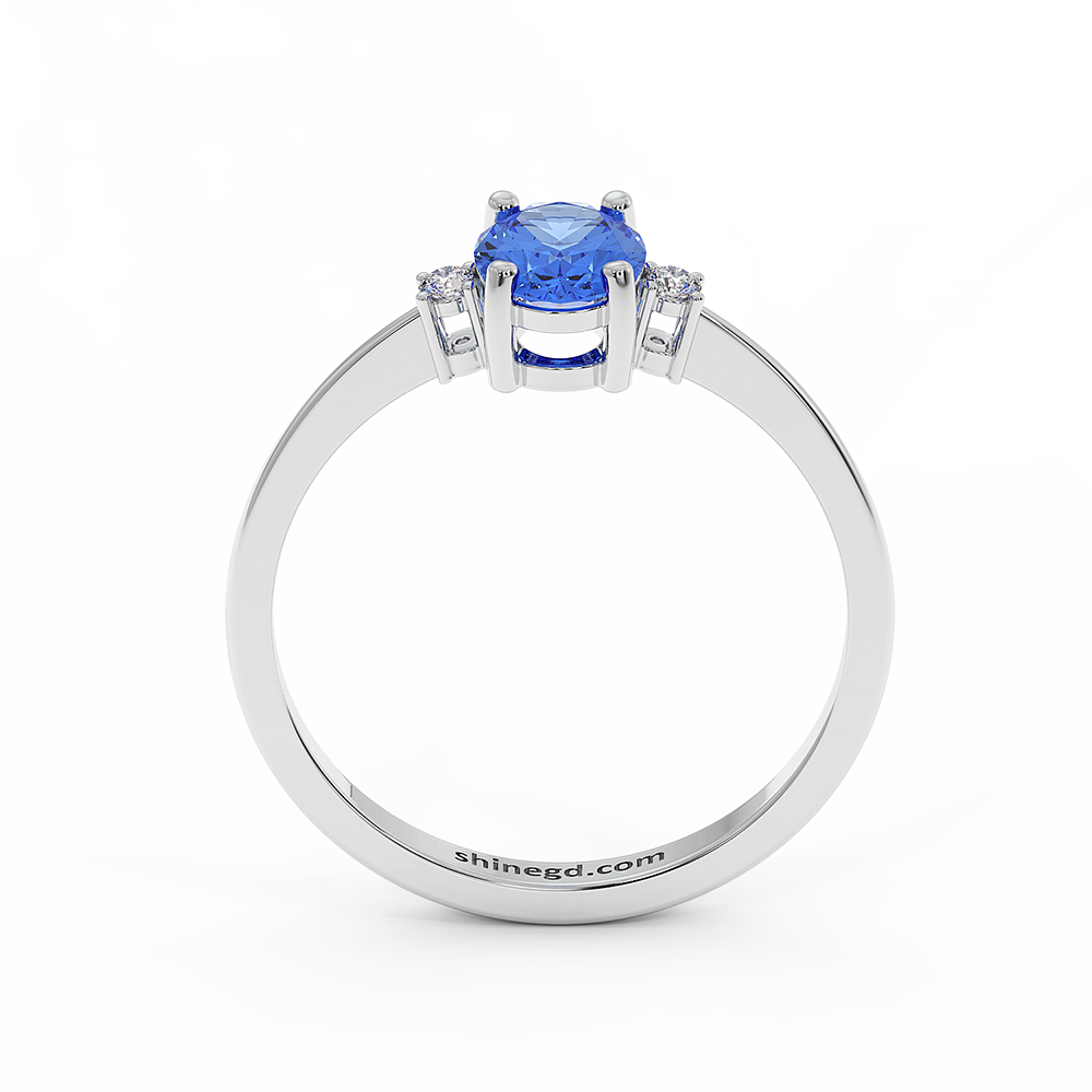 18K Gold Oval Blue Sapphire Diamond Solitaire Ring