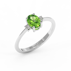 18K Gold Oval Peridot & Diamond Ring
