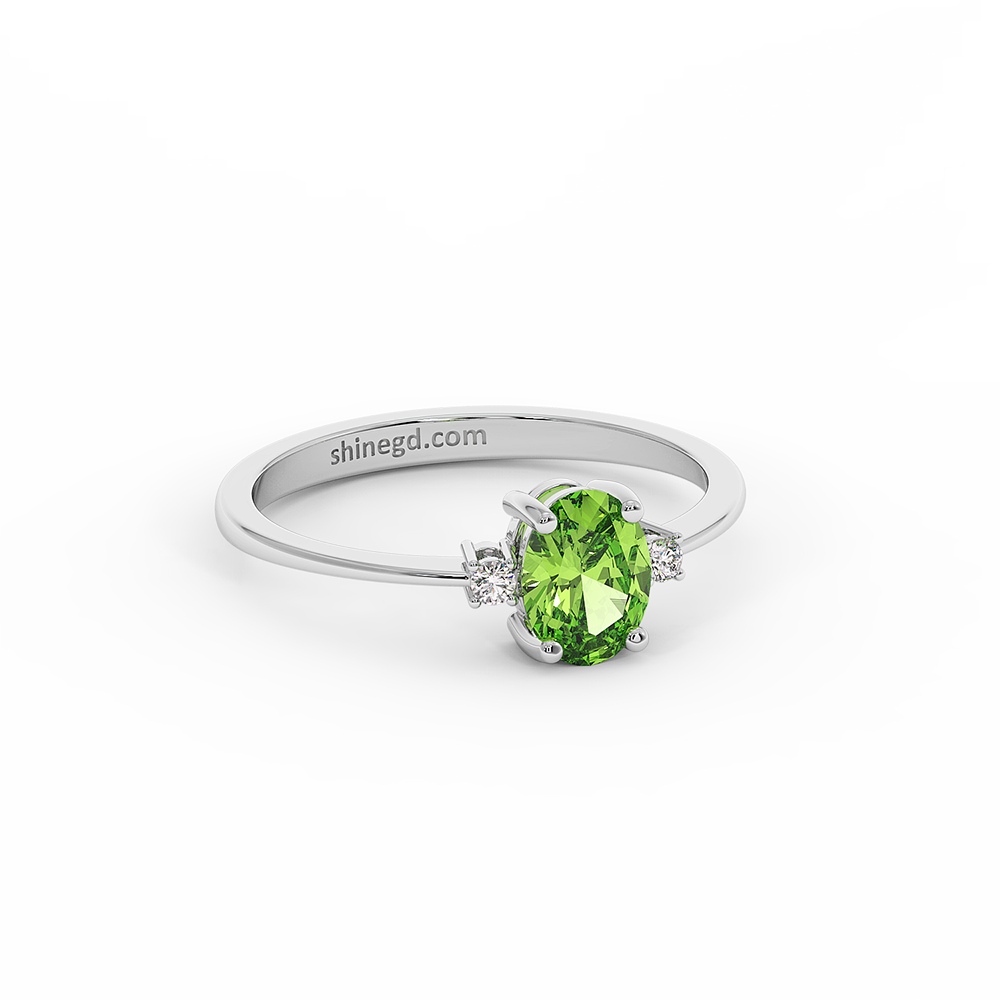 18K Gold Oval Peridot & Diamond Ring