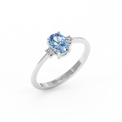 18K Gold Oval Blue Topaz with Diamond Ring