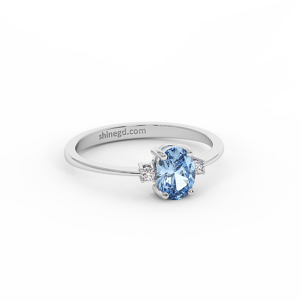 18K Gold Oval Blue Topaz with Diamond Ring