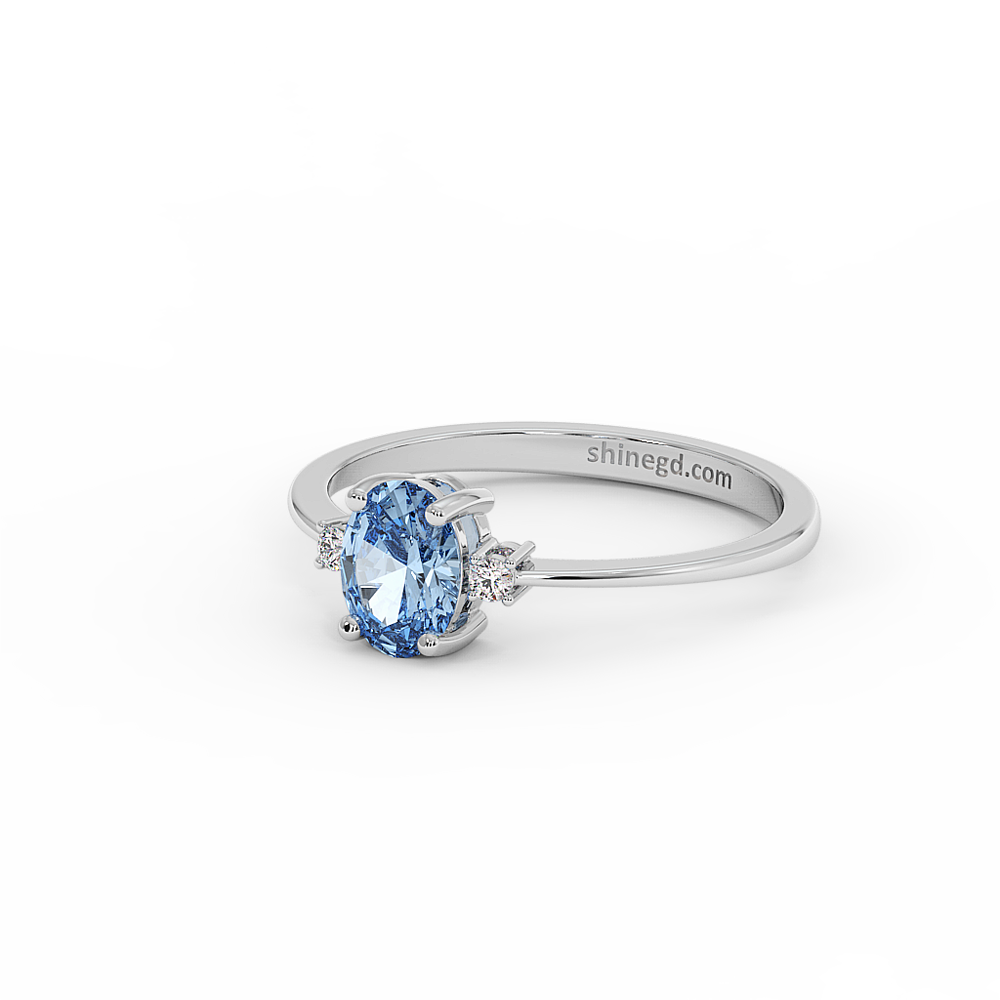 18K Gold Oval Blue Topaz with Diamond Ring
