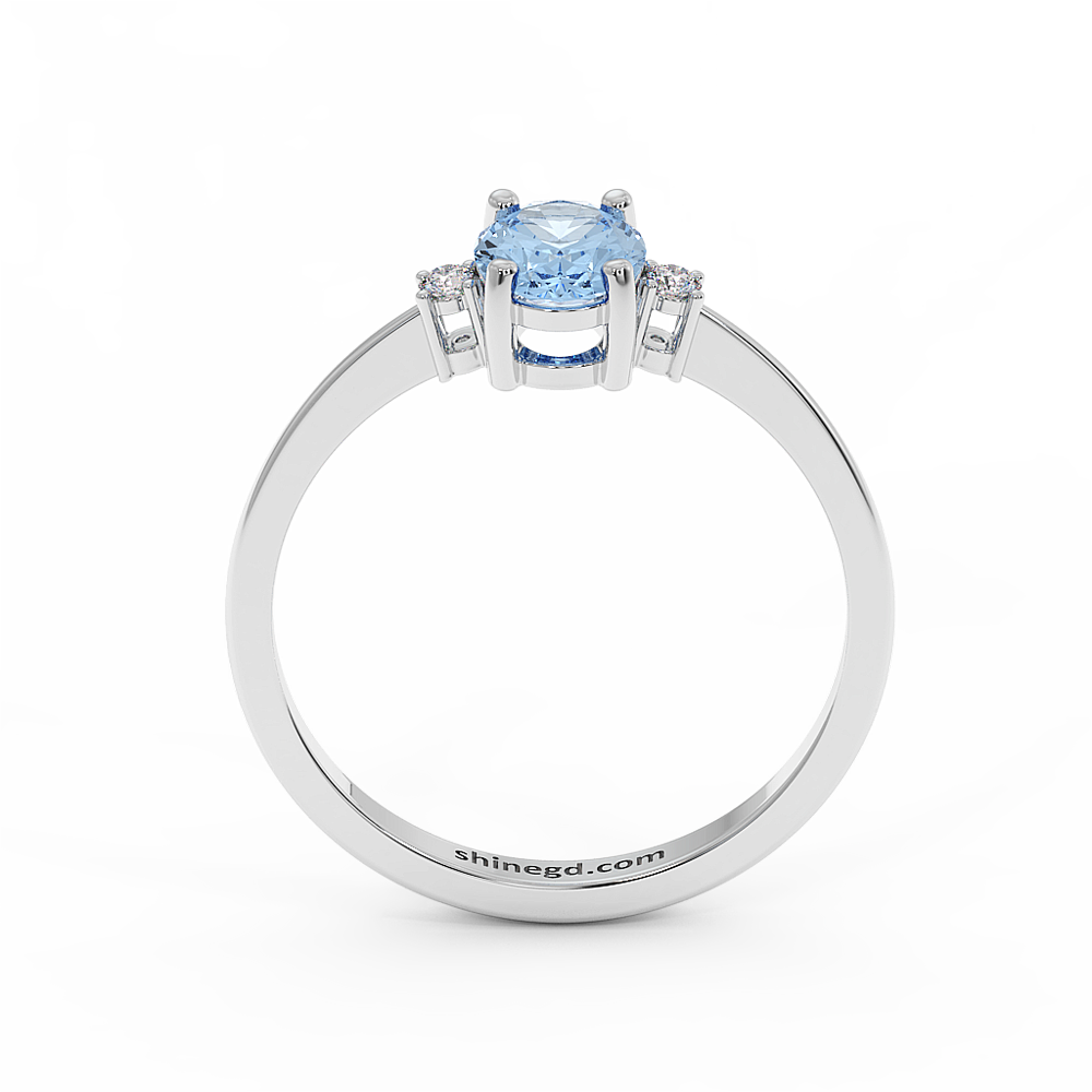 18K Gold Oval Blue Topaz with Diamond Ring