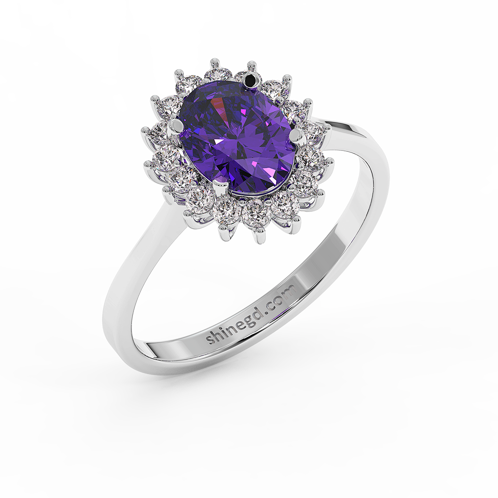 18K Gold Diamond Amethyst Ring