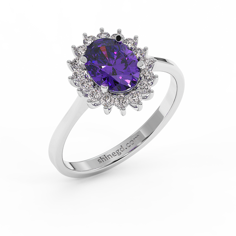 18K Gold Diamond Amethyst Ring