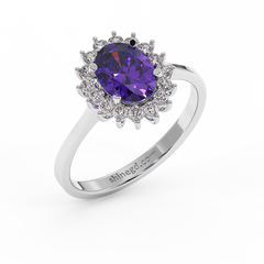 18K Gold Oval Amethyst Diamond Diana Ring